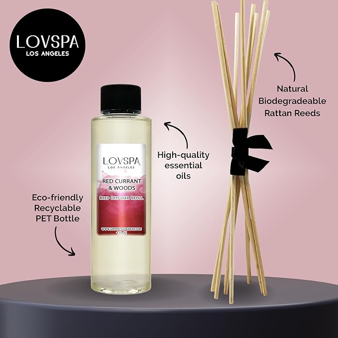 LOVSPA Holiday Red Currant & Woods Diffuser Oil - Luxury Essential Oils for Diffuser Refill & Air Freshener Room Spray - Long-Lasting Home Fragrance, Scented Oil for Diffusers, USA Made, 4oz - Bloomnest