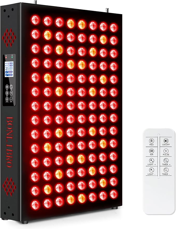 Red Light Therapy Panel for Face and Body, Infrared Light Therapy with Timer & Remote Control, Quad Wave 660nm 850nm 630nm 940nm Near Infrared Light Therapy Panel Portable Dual Chip LED Device BONLIBRO