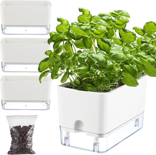 Planterhoma Self Watering Plant Pots for Indoor Plants 10 inch, 3 Packs Rectangle Self-Watering Planters with Drainage Hole, White African Violet Pots for Devil's Ivy, Spider Plant, Orchid, Herb - Bloomnest