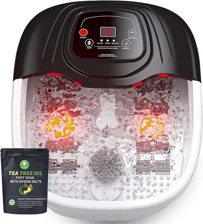 Foot Spa Bath Massager with Heat, Epsom Salt,Bubbles, Vibration and Red Light, Tub for Stress Relief,Foot Soaker, Birthday Gifts for Mom Dad Women Men Her Him - Bloomnest