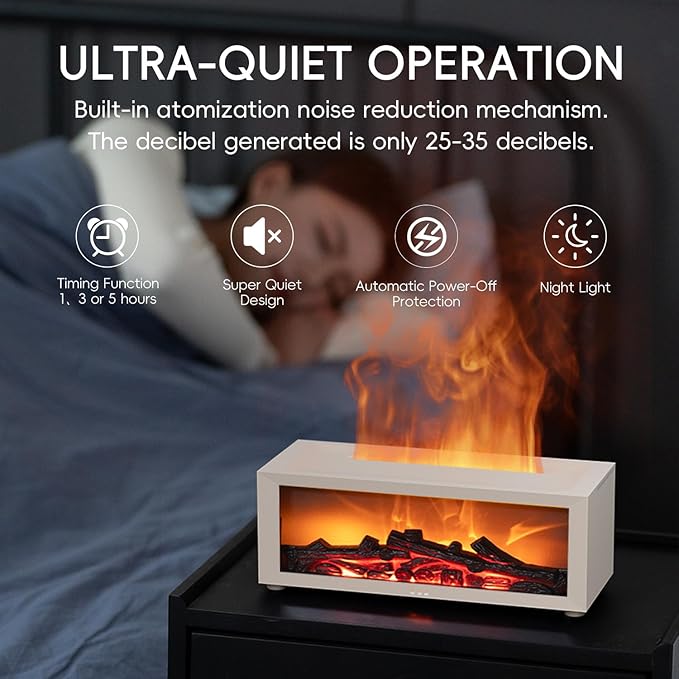 Essential Oil Diffuser, 7 Colors Fireplace Fire Flame Aromatherapy Diffuser, 150ml Ultrasonic Humidifier, Scent Aroma Diffuser with Remote Control & Timer for Home,Bedroom,Office,Yoga (White) - Bloomnest