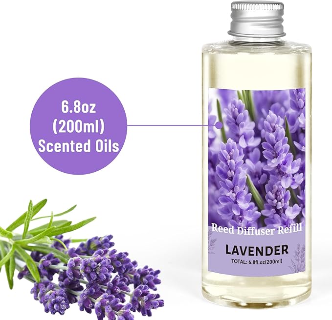 STRN Lavender Essential Oil Reed Diffuser Refill 200ml Long-Lasting Aromatherapy, Natural Fragrance Liquid with Eco-Friendly Bottle for Home, Bedroom, Spa - Bloomnest