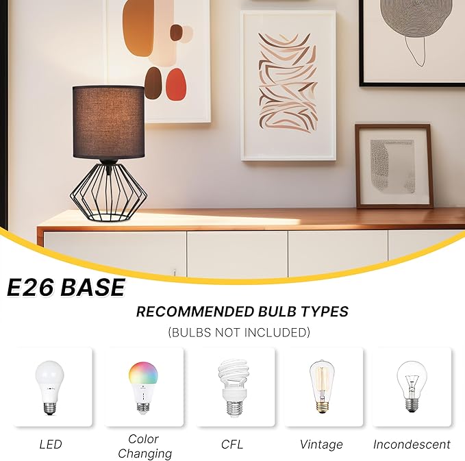 Hamilyeah Bedside Lamp, Farmhouse Table Lamps with Fabric Shade, Black Lamps for Night Stands with On/Off Switch, Modern Simple Desk Lamps for Bedroom, Living Room - Bloomnest