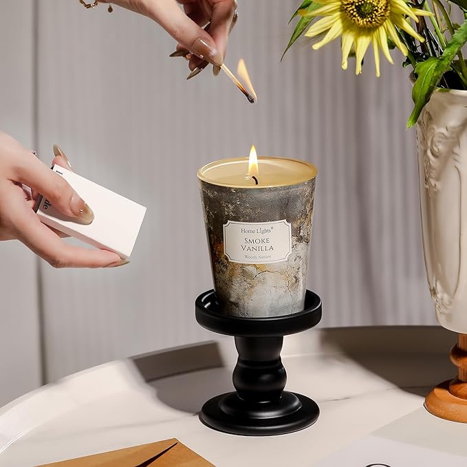 HomeLights Large jar Candle | 1-Wick Long-Lasting Scented Candles, 6.7oz Natural Soy Wax Candle for Home Scented, Industrial Chic Gifts for Women & Men, Smoke Vanilla - Bloomnest