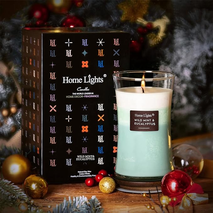 HomeLights 3-Layer Candles for Home Scented, 21.52 OZ Natural Soy Wax Scented Candles Burns Up to 100 Hours, Large Jar, Wild Mint & Eucalyptu - Bloomnest
