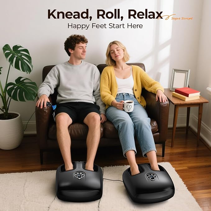 Foot Massager Machine with Heat - Shiatsu, Kneading, Rolling Compression, 4 Modes & 5 Intensity Levels, Versatile Control Methods for Home Office Relaxation, Gift for Men Women
