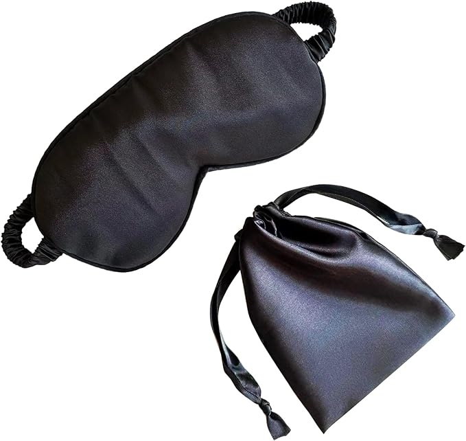 Silk Eye Mask for Sleeping - Satin Eye Cover with Silk Storage Bag Dark_Black - Bloomnest