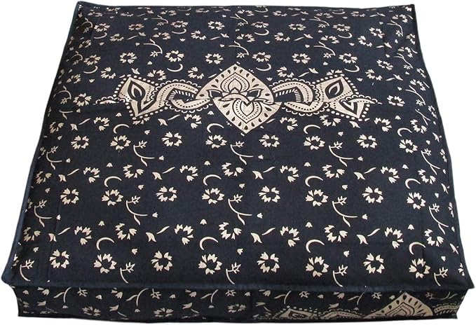 24" Black Gold Flower Mandala Barmeri Large Floor Pillow Cover Cushion Meditation Seating Ottoman Throw Cover Hippie Decorative Zipped Bohemian Pouf Ottoman Pom Pom Cases 24 " square - Bloomnest