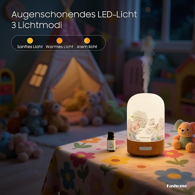 Essential Oil Diffuser Hand Blown Glass, 100ml Small Aromatherapy Diffuser, Auto Shut-Off Function, Ultrasonic Diffusers for Essential Oils, Cool Mist Humidifier with Warm White Lights (Vanilla Oil) - Bloomnest