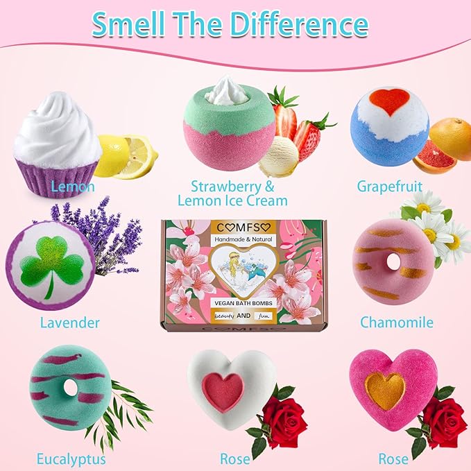 Bath Bombs for Girls - Bath Bombs, Christmas Day Gifts for Women Kids, Bubble Bath, Handmade Bath Bomb Gift Set Bathbombs Relaxing Spa Gifts Basket for Her Wife Mom Birthday Thanksgiving - Bloomnest