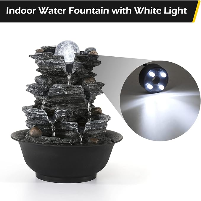 Dyna-Living Tabletop Water Fountain Indoor Waterfalls Fountains with White LED Light Decorative Feng Shui Tabletop Fountain with Automatic Pump