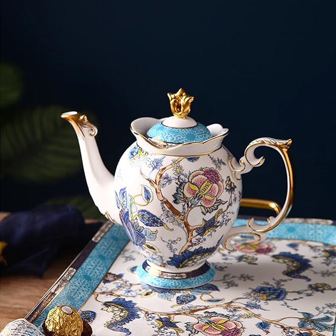 ACMLIFE Tea Sets for Adults for 6 - Tea Pot Sets with Cups Blue, Tea Sets for Women Tea Party, Fine Bone China 24K Gold, Vintage British English Porcelain Afternoon Service Sets for Luxury Gift - Bloomnest