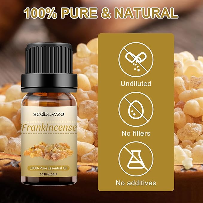 Sedbuwza Myrrh Frankincense Essential Oil Set, Myrrh Fragrance Oil Frankincense Scent Oil Set for Diffuser, Aromatherapy, Massage, Soap, Candle Making 2 x 10 ml Sedbuwza