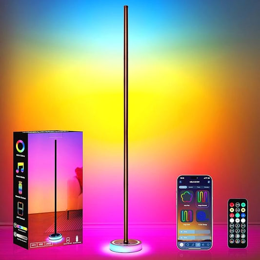 Smart RGBICW Corner Floor Lamp with App & Remote Control - 16 Million Colors, Music Sync, Timer Setting, Dimmable Ambient Lighting LED Standing Lamp for Bedroom, Living Room, Gaming Room & Home Decor - Bloomnest
