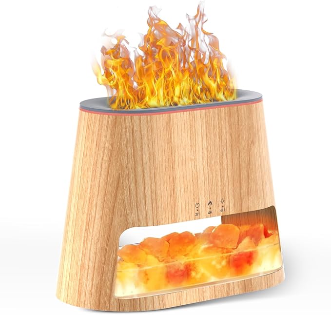 Luxury Himalayan Salt Lamp Humidifier & Aromatherapy Diffuser - 8 Color Mood Lighting w/Remote for Spa, Bedroom, Home Relaxation260ml (Wood) Bloomnest