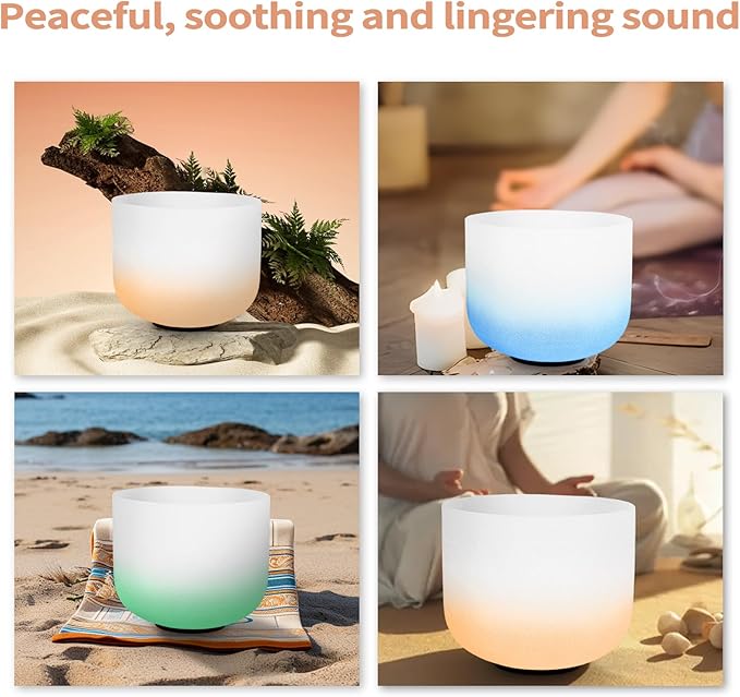 Leize Chakra Tuned 432hz Set of 7 Gradient Color Quartz Crystal Singing Bowls 6-12 inch with Heavy Duty Carrying Cases and Singing Bowl Mallets