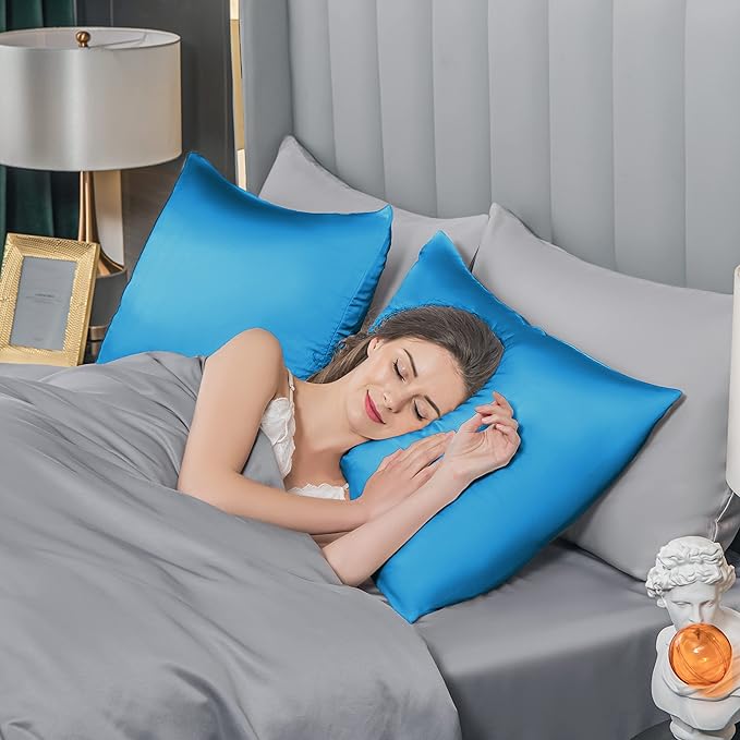 Mulberry Silk Pillowcase for Hair and Skin,Standard Size Cooling Silk Pillow Case with Hidden Zipper,Allergen Proof Dual Sides Soft Breathable Smooth Silk Pillow Cover for Women(Standard,Ice+ Blue) - Bloomnest