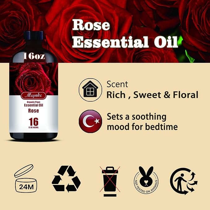 Rose Fragrance Oil-Rose Essential Oil 16.33oz (490ml)-100% Pure Natural Scent for Diffusers, Candles, Soap Making & Aromatherapy-Relaxing Home & Gift Essential Oil for Bath, Massage - Bloomnest