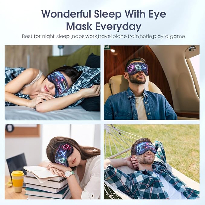 2 Pcs Sleep Mask for Kids Boys, Silk Eye Covers for Sleeping, Adjustable Strap & Light Blocking Design, Adult Children's Bedtime Blindfold for Travel and Home Use with Gift Box - Bloomnest