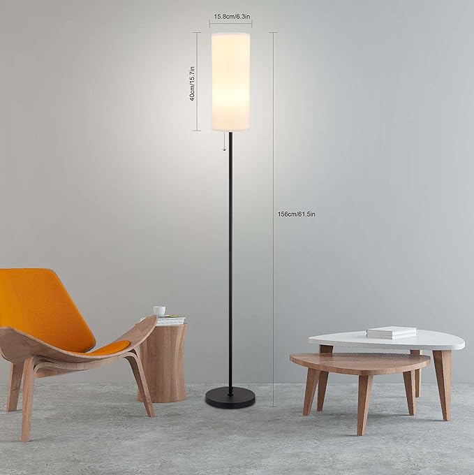 Floor Lamp for Living Room, Modern Standing Lamps with Lampshade, Minimalist Tall Lamp with Chain Switch for Living Room, Bedroom, Kids Room, Office,Standing Lamp LED Bulb Included (White Shade) - Bloomnest