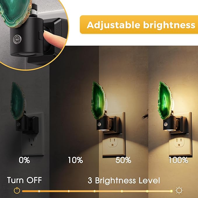 L LOHAS LED Night Light, Night Lights Plug into Wall, Agate Nightlight Rotating, Dimmable Nightlights Plug in with Light Sensor, Soft White Nightlights for Bathroom Bedroom Hallway, 1 Pack(Green) - Bloomnest