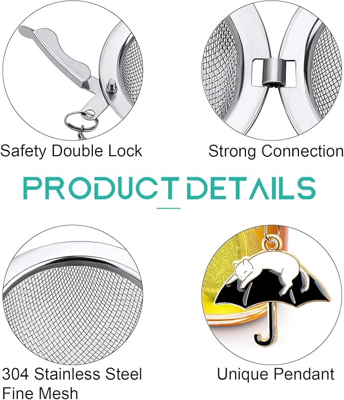 2Pack Tea Infuser with Cute Cat Charm,Premium Stainless Steel Loose Leaf Tea Strainer Tea Steeper Tea Ball Tea Infusers for Loose Tea - Bloomnest