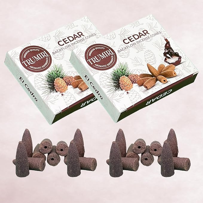 Cedar Backflow Incense Cones - 60 Total, Six Packs of 10, Waterfall Effect TRUMIRI