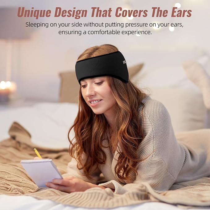 Sleep Mask & Earmuffs for Sleep - 2 in 1 Eye & Ear Mask, Comfortable & Soft for Side Sleepers (Black) - Bloomnest
