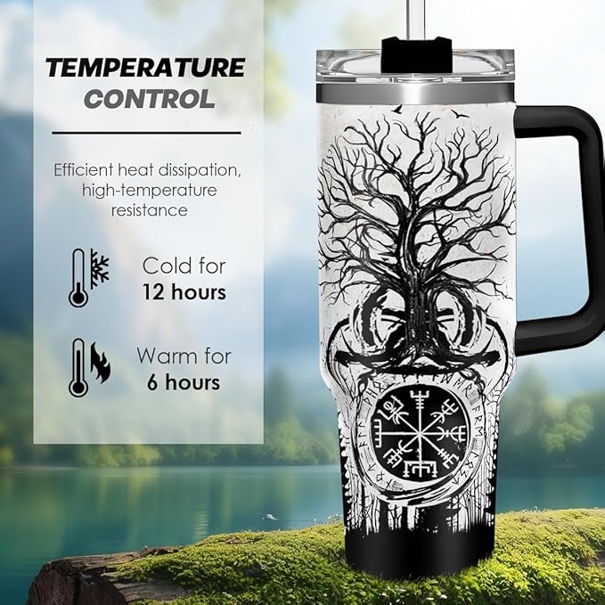 Viking Gifts for Men, 40oz Stainless Steel Insulated Coffee Tumbler With Lid & Straw, Travel Cup Gift for Husband Dad, Christmas Birthday - Bloomnest