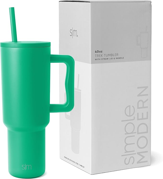 Simple Modern 40 oz Trek Tumbler with Handle and Straw Lid | Cup Holder Friendly Insulated Stainless Steel Travel Mug | Island Jade SimpleModern