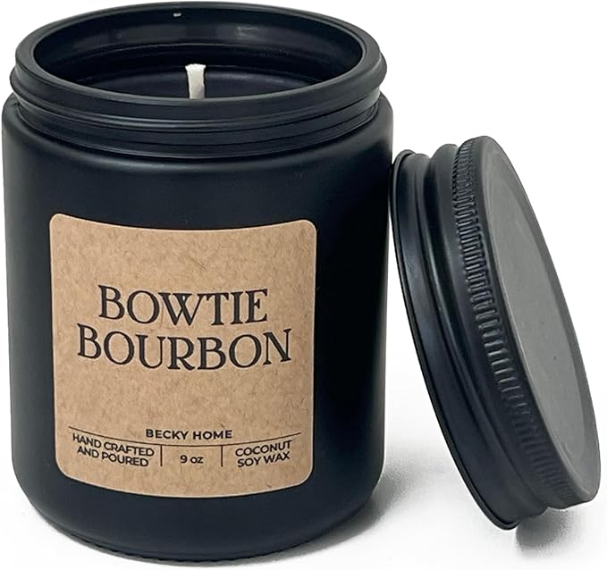 9oz Scented Candle for Men, Bourbon Bowties Scented, Men Scented Candle, Long Lasting Masculine Scents, Natural Coconut Jar Candle for Home, Bacehlor Pad Decor, The Perfect Mens Gift - Bloomnest