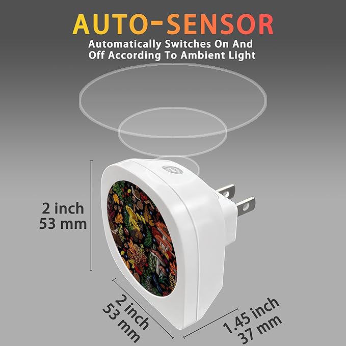 Mushroom Night Light, Mushroom Butterfly Dragonfly Berries Plants Night Lights Plug in Auto Sensor Lamp Dusk to Dawn for Boys Girls Seniors Elderly - Bloomnest