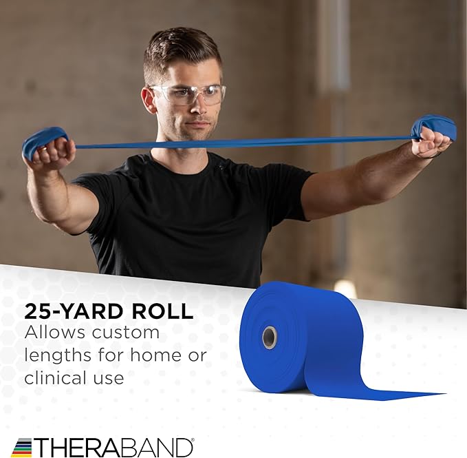 THERABAND Resistance Band 25 Yard Roll, Non-Latex Professional Elastic Stretch Bands for Upper & Lower Body Exercise Workouts, Physical Therapy, Lower Pilates, Flexibility, & Rehab, Dispenser Box - Bloomnest