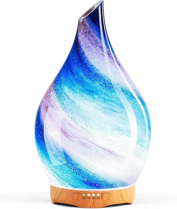 Porseme 280ml Essential Oil Diffuser Glass Color Changing Aroma Air Diffusers Aromatherapy Ultrasonic Cool Mist Humidifier 7 Running Hours Waterless Auto-Off for Sleeping, Yoga, Office, Spa (Galaxy) - Bloomnest