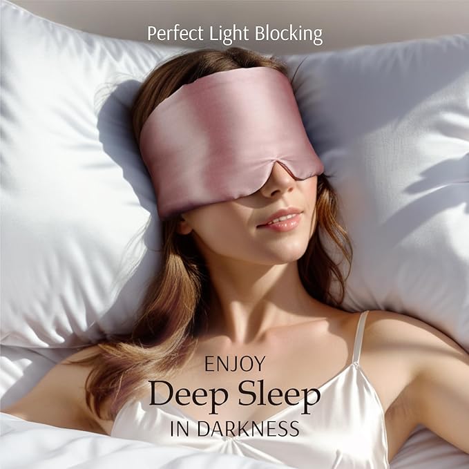 Zenssia 100% Mulberry Silk Sleep Mask Eye Mask for Man and Woman with Adjustable Headband, Full Size Large Sleep Mask & Blindfold for Total Blackout for All Night Sleep, Travel & Nap- Light Plum - Bloomnest