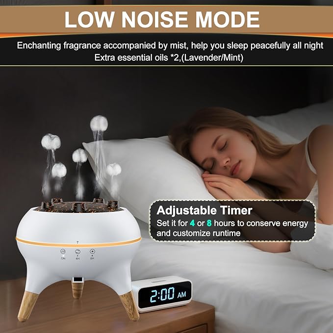 Morbou Essential Oil Diffuser Jellyfish Mist Dancing with Music Aromatherapy, 7 Colorful Lights Hotel Collection Diffuser Oils Scents for Home, Extra 2 * 10ml Essential Oils - Bloomnest