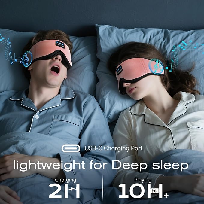 3D Sleep Mask with Bluetooth Headphones, Sleeping Headphones for Side Sleepers, Wireless Music Eye Mask with Ultra-Thin Stereo Speakers for Men, Women, Tech Gifts, Pink - Bloomnest