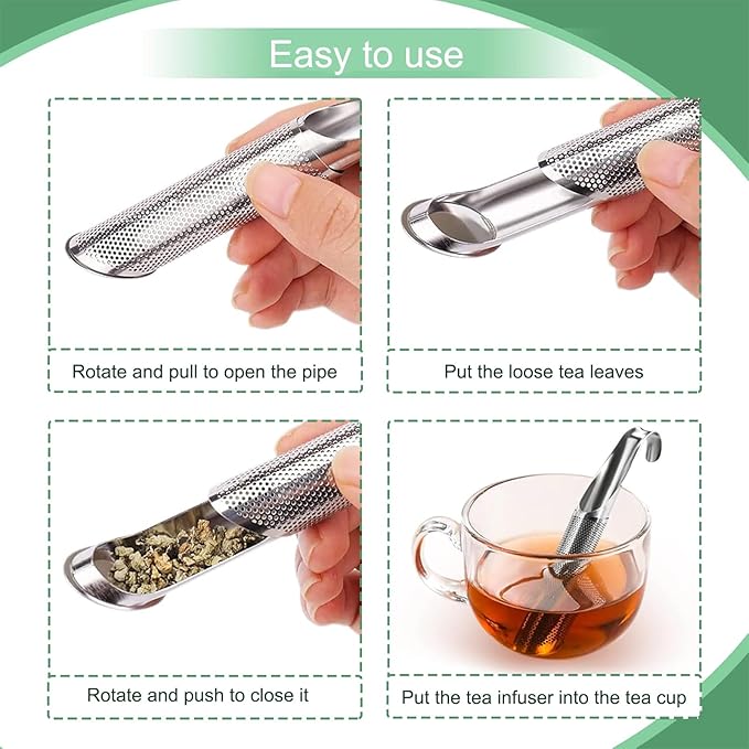 2 PCS Stainless Steel Tea Diffuser, 2025 New Stainless Steel Tea Infuser, Mesh Strainer with Hanging Hook Handle, Tea Bags for Loose Leaf Tea, Tea Artifact Creative Pipe - Bloomnest
