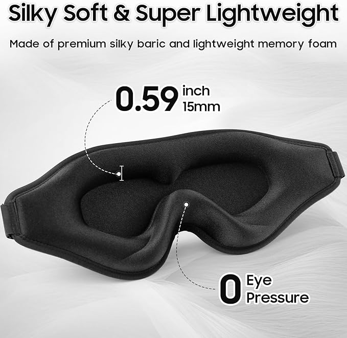 Sleep Mask - Total Blackout 3D Sleeping Mask, Super Lightweight & Silky Soft Eye Mask for Sleeping, Fully Adjustable Fit for Home, Office, Traveling, Meditation, Yoga, Black - Bloomnest
