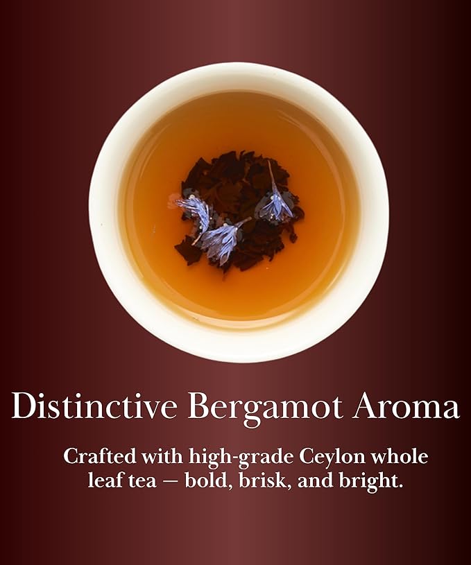 ERZ Leaf Earl Grey Ceylon Black Tea Premium Whole Leaf with Bergamot & Cornflower Blend, 20 Pyramid Tea Bags 2.1 Once, Gift Box Ready, Elegant Aroma, Smooth Flavor - Bloomnest