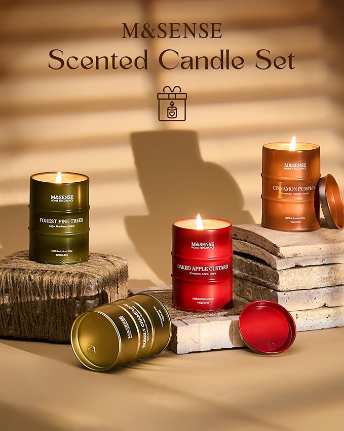 Fall Candles Set | Mini Scented Candles Gift Set | 4 Pack Candles for Home Scented Candle,Apple Pumpkin Cinnamon Pine Champagne Candle,Gift Set for Women and Men,Soy Wax 14 oz 86 Hour - Bloomnest