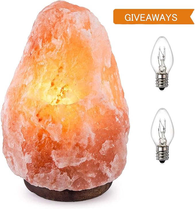 Needs&Gifts Himalayan Salt Lamp with Natural Himalayan Crystal Rock, Hand Crafted Wooden Base from Foothills of The Himalayas, Home Decor, Night Light & Gifts