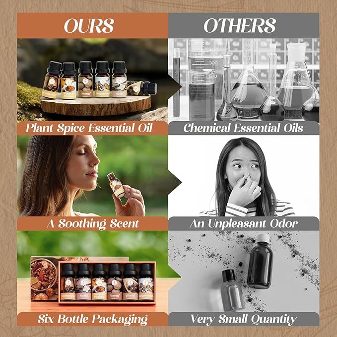 Autumn Spice Essential Oils Set, Fragrance Oil Gift Set for Oil Diffusers, Scented Oils for Soap Candle Making 6x10ml - Cinnamon, Nutmeg, Vanilla, Gingerbread, Pumpkin Pie Spice, and Cloves - Bloomnest