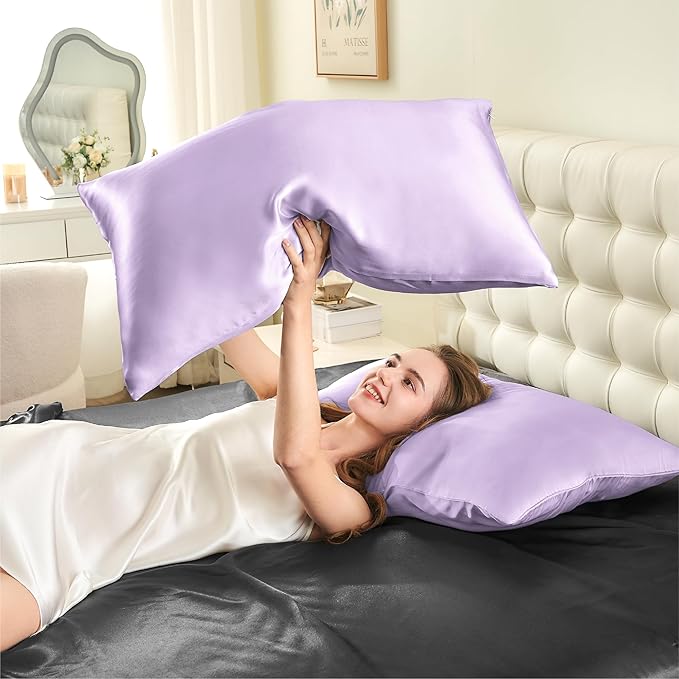 INFIIXSO Mulberry Silk Pillowcase for Hair and Skin, Silk Pillow Cases Queen Size with Hidden Zipper 20x30 Inches, Extraordinary Smooth and Soft Cooling Pillow Cases for Hot Sleepers(Lavender, 1 Pack) - Bloomnest