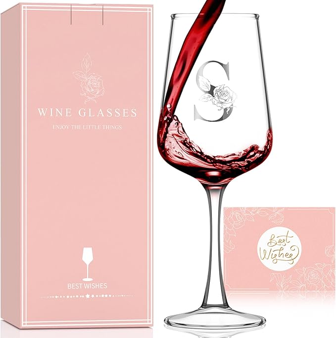 Valentines Day Gifts for Her Women - Personalized Initial Wine Glasses Custom Gift, Galentines Gift Christmas Mothers Day Birthday Gifts for Women Her Mom Wife Best Friend Sister (S) - Bloomnest