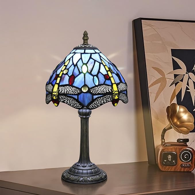 Tiffany Lamp Stained Glass lamp Small Bedside Table Lamps for Living Room Bedroom Dorm Kitchen Home Decor Festival Birthday Gift,Dragonfly - Bloomnest