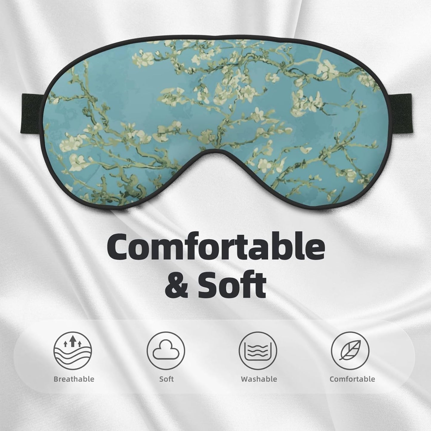 Sleep Eye Mask Abstract Blossom Blue Floral Sleep Mask for Women Men Comfortable Eye Mask with Adjustable Strap Soft Eye Cover Blindfold for Travel Yoga Nap Shift Work