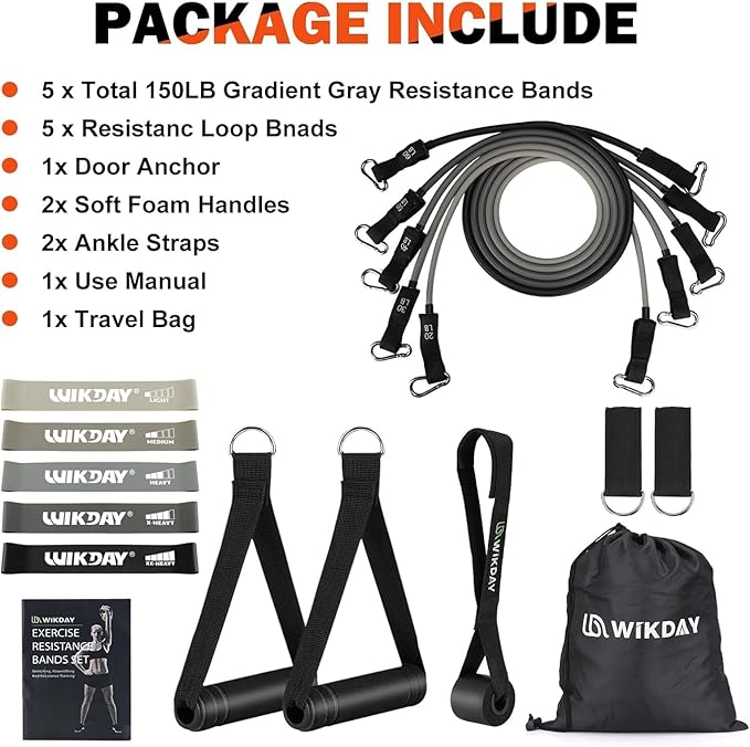 Exercise Resistance Bands with Handles for Working Out, 150/200/250/300 lbs Workout Bands Set with Door Anchor for Physical Therapy, Yoga, Pilates - Bloomnest