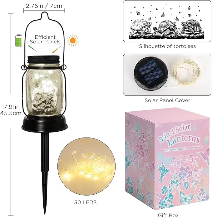 Tortoise Gifts for Women/Men Turtle Lovers Solar Lantern Mom Birthday, Mothers Day, Christmas Gifts, Turtle Solar Garden Decoration Outside for Yard, Patio,Backyard,Porch, Torches - Bloomnest