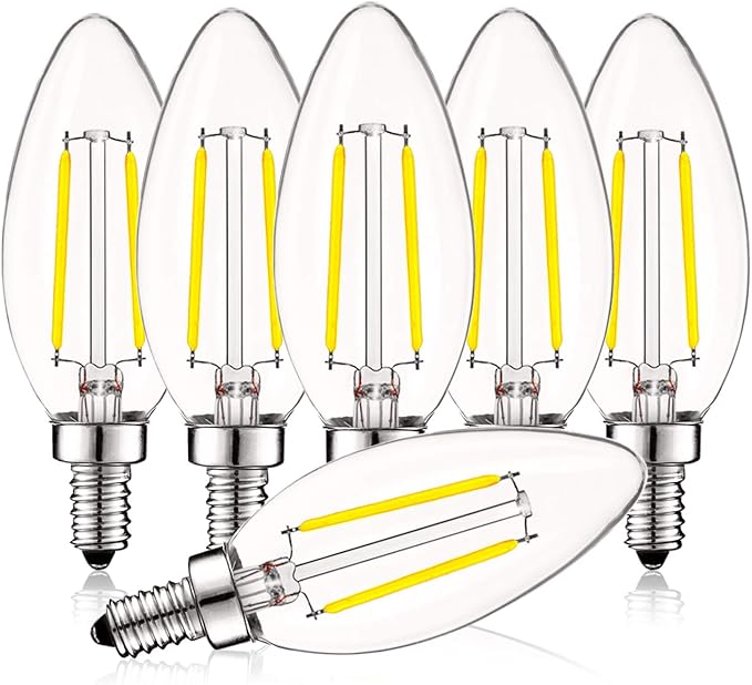 LUXRITE 4W Vintage Candelabra LED Bulbs Dimmable, 400 Lumens, 5000K Bright White, LED Chandelier Light Bulbs 40W Equivalent, Clear Glass, Filament Candle Bulb, UL Listed, E12 Base (6 Pack) - Bloomnest